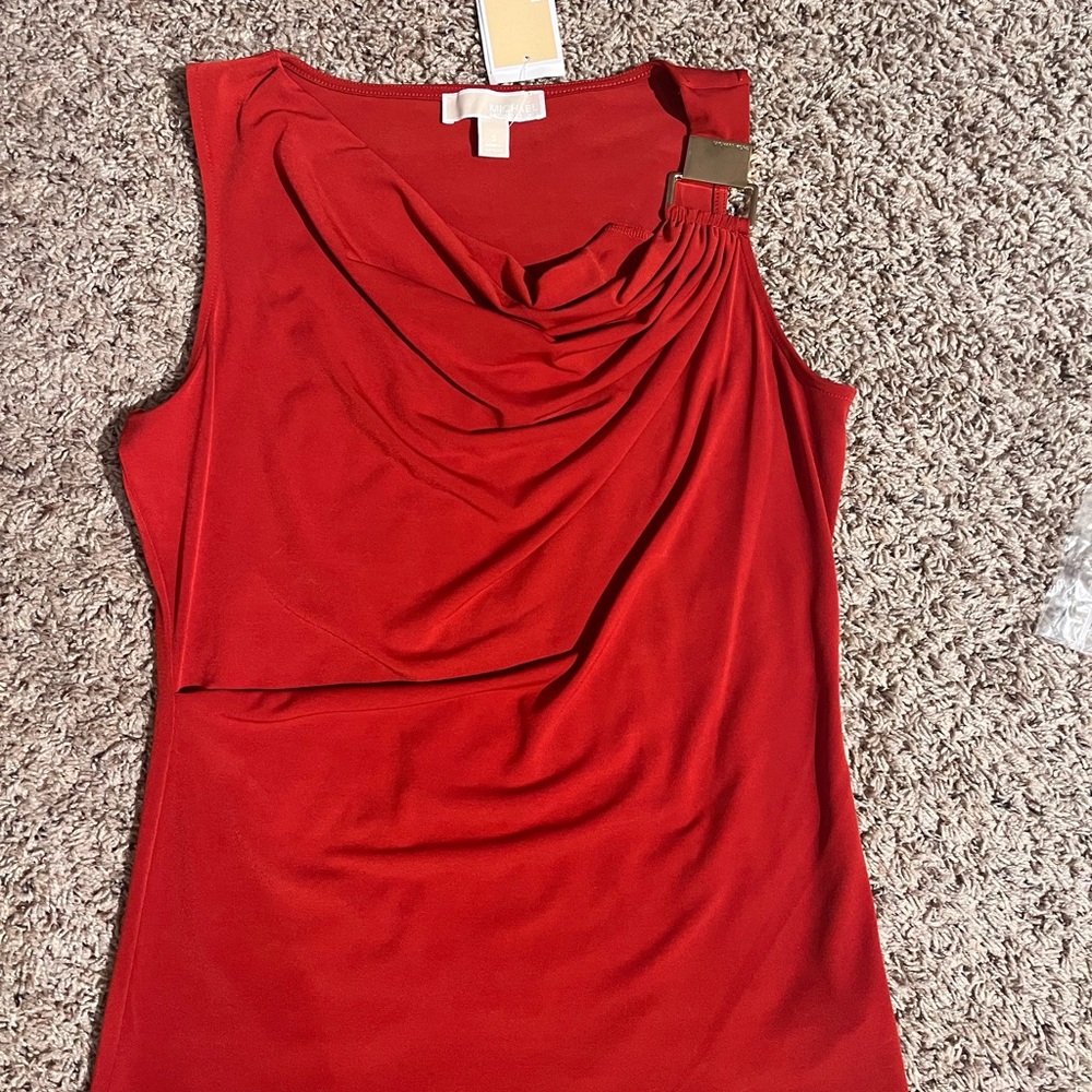 Michael Kors Rhubarb Sleeveless Top with Gold Accents